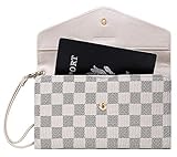 Krosslon Rfid Travel Passport Wallet for Women Slim Holder Wristlet Document Organizer (14# White Checker)