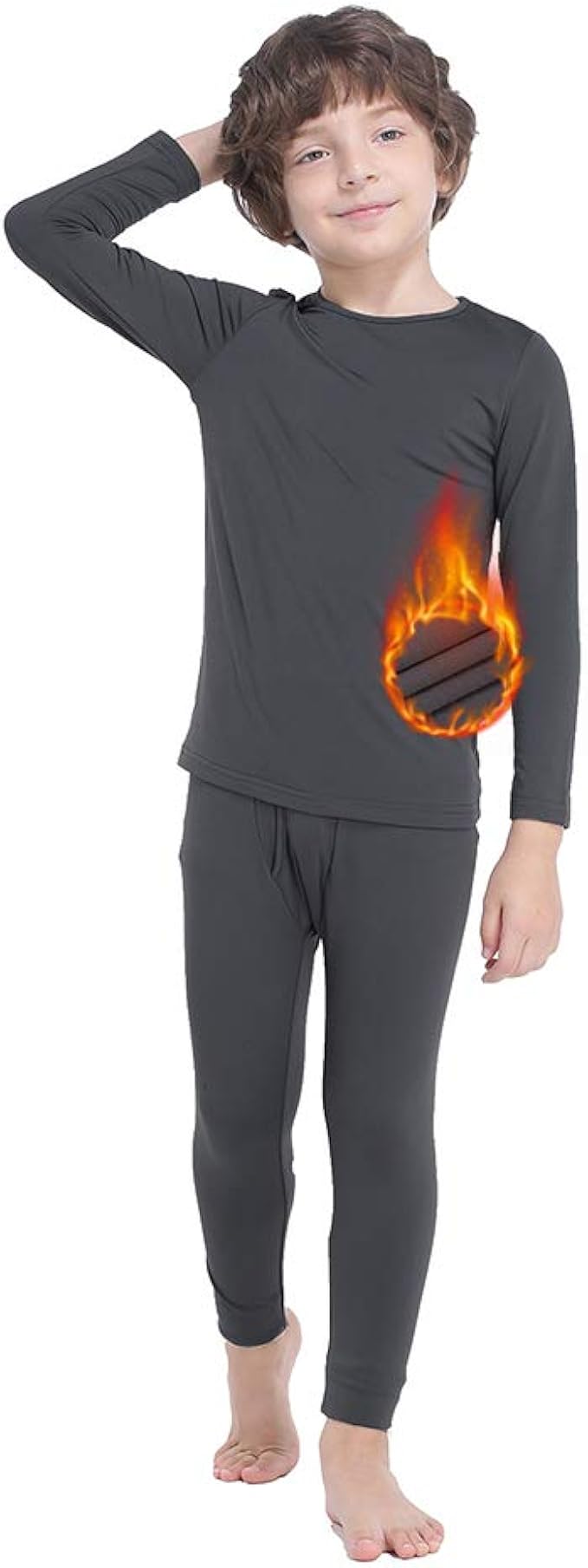 GAZIAR Boys Thermal Underwear Long John Set Soft Black Fleece Lined