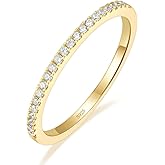 EAMTI 1.5mm Gold Plated Eternity Bands for Women 925 Sterling Silver Half Eternity Stackable CZ Engagement Ring for Women Size 3-10