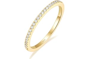 EAMTI 1.5mm Gold Plated Eternity Bands for Women 925 Sterling Silver Half Eternity Stackable CZ Engagement Ring for Women Size 3-10