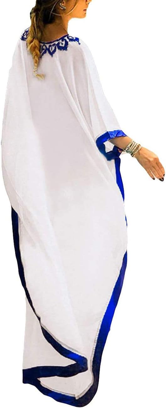 Womens Long Bathing Suits Cover Up V Neck Casual Caftan Beach Swimwear Maxi Dress