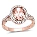 Halo Infinity Shank Ring Oval Simulated Morganite Round CZ Rose Tone Plated 925 Sterling Silver, Size-8