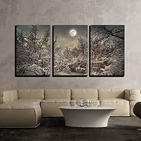 Moonlight Night in Winter Wood x3 Panels