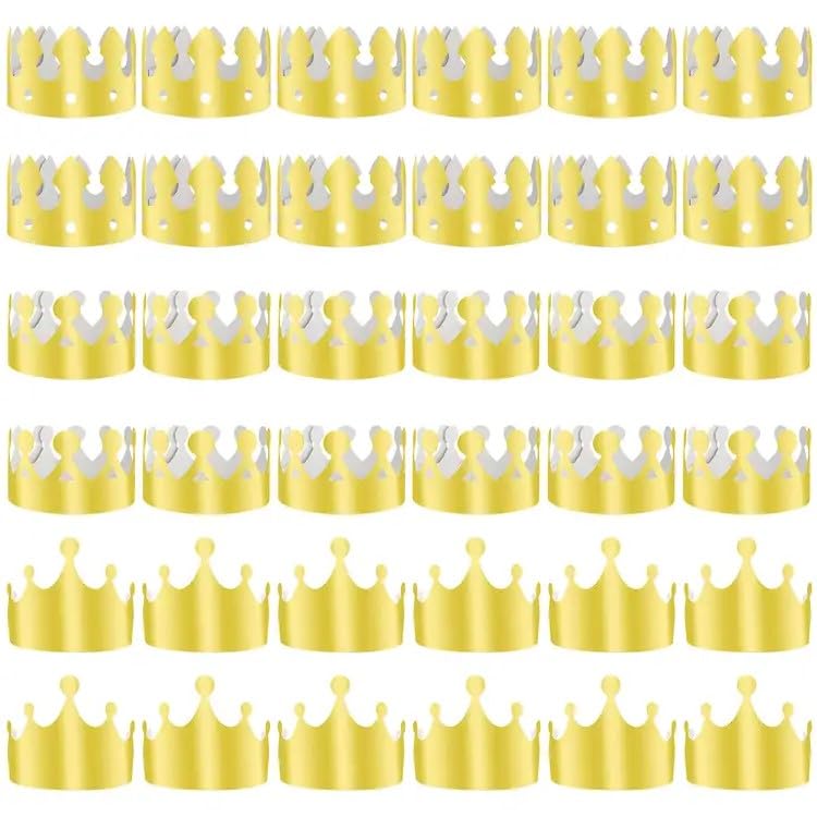 TUPARKA 36 Pieces Golden King Crowns Gold Foil Paper Party Crown Hat Cap for Birthday Celebration Baby Shower Photo Props (Gold)