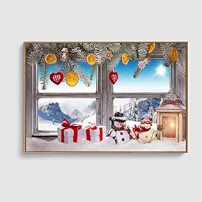 Framed Canvas Home Artwork Decoration Merry Christmas Canvas Wall Art for Living Room, Bedroom - 16x24 inches
