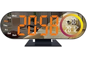 USB Powered Digital Alarm Clock with RGB Mood Light Temp Date Week 2 Alarm 12/24H Snooze Table Clock Night Mode(Orange)