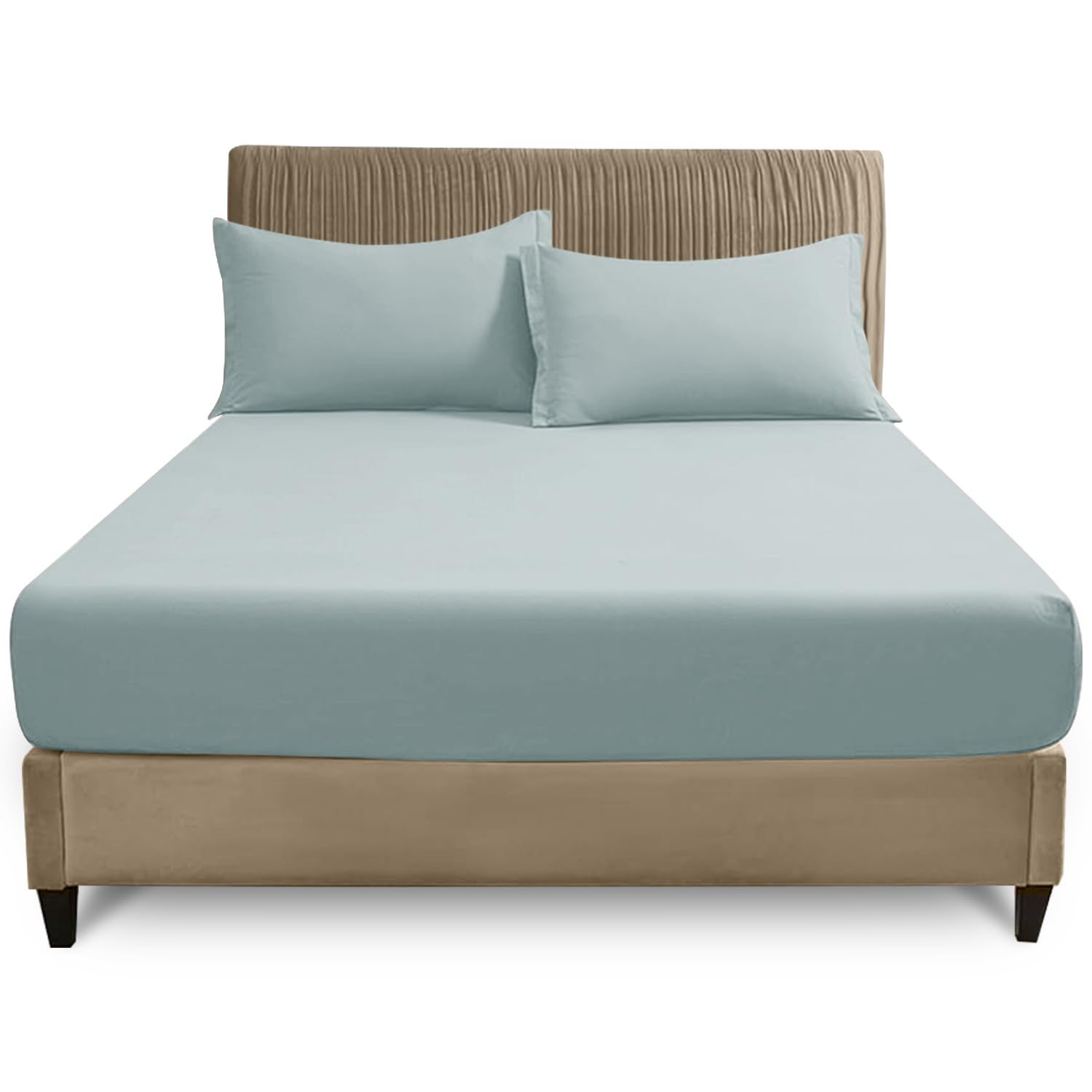 GC GAVENO CAVAILIA Super King Fitted Sheet (180x200 cm) - Soft Polycotton Fabric - Anti Allergic - Fade Resistant Bed Linen - Elasticated 25cm Deep Plain Bottom Sheet, Duck Egg