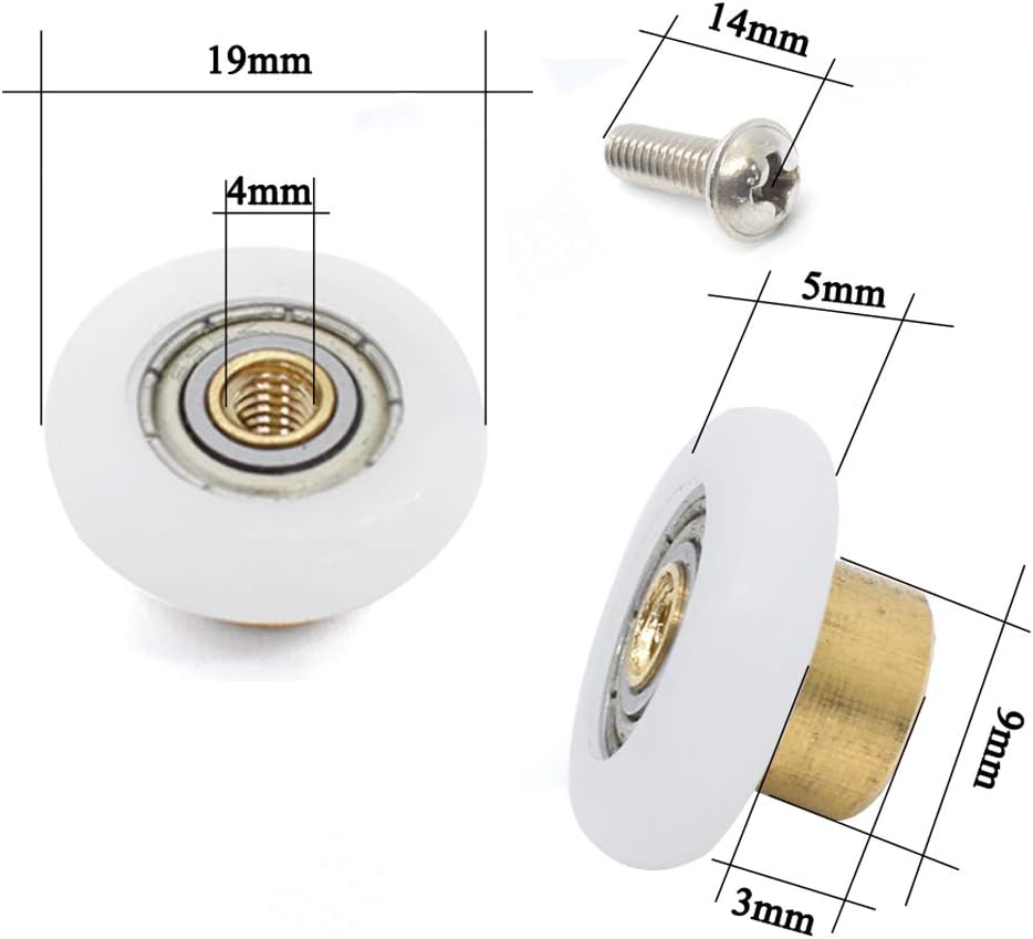 YUANQIAN 4Sets 19mm Shower Door Rollers Runners Wheels Replacement Part Bathroom Glass Door Runner Sliding Shower Door Roller Wheel With M4 screw (ball 4pcs diameter 19mm) - Image 5