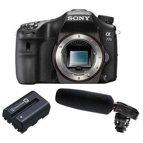 Sony a77II (Alpha 77 Mark II) Translucent Mirror DSLR Digital Camera, - Bundle With Tascam DR-10SG Camera-Mountable Audio Recorder with Shotgun Microphone, Sony NPFM500H Info Lithium-ion Battery