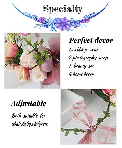 Fashion Lily Flower Headband Hair Wreath Bridal Floral Crown Headdress Bohemian Garland for Wedding Festival Pink
