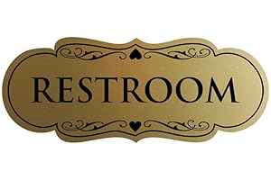 All Quality Designer Restroom Wall or Door Sign - Bathroom Signage | Durable Plastic and Easy Installation | Brushed Gold - Medium (1 Pack)