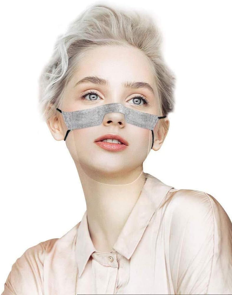 SHATCHI Plastic Reusable Half Clear Masks Mini Washable Windproof Visual Face Guard Transparent Mouth Shield Bandanas Protective Adjustable Cord Black/Grey - Image 4
