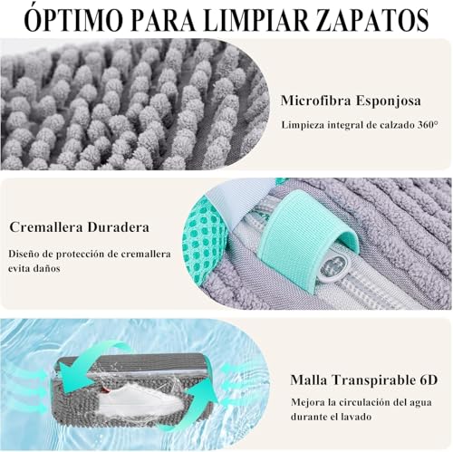 2 Bolsa de Lavandería para Zapatos, Bolsa de Zapatos Mejorada con Cierre Oculta para Lavadora Limpieza de 360°, Bolsa de Lavado Duradera Para Zapatos de Tenis, Pantuflas, Amarillo, Bolsa de Zapatos