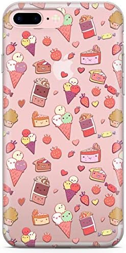 iPhone 7 Plus Case, iPhone 8 Plus Case, Sweet Tooth Pattern Phone Case by Casechimp | Clear Ultra Thin Lightweight Gel Silicon TPU Protective Cover | Cake Icecream Strawberry Love Heart
