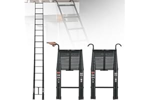 Qimu Telescoping Ladder 20FT Aluminum Telescoping Ladder with 2 Detachable Hooks, Portable Extension Ladder, Non-Slip Telescope Lightweight Ladder RV Collapsible Ladder for Home, 330Lb Capacity