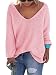 Womens Autumn Casual V Neck Loose Knit Sweater Wrap Pullover Pink XL