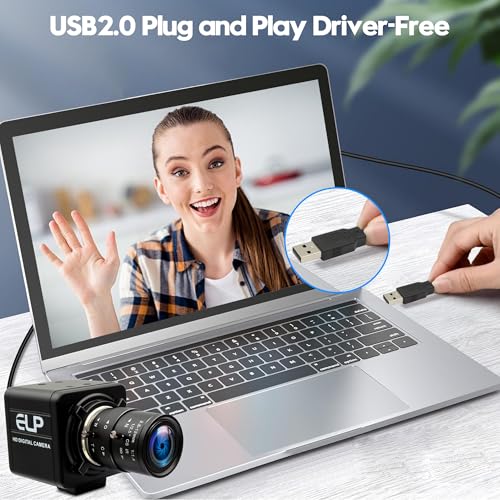 ELP 90fps Global Shutter USB-Kamera 1200P Golfschwungkamera mit hoher Bildrate, 5-50mm 10x manuelles Zoomobjektiv, Industriekamera für Bildverarbeitung, Lightburn, Jetson Nano, Live-Streaming