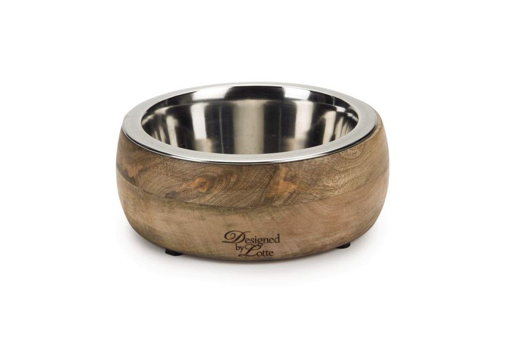 Beeztees Designed By Lotte 2 In 1 Wood/steel Feeding Bowl Mandira, 16.5cm,M Wood/Silver
