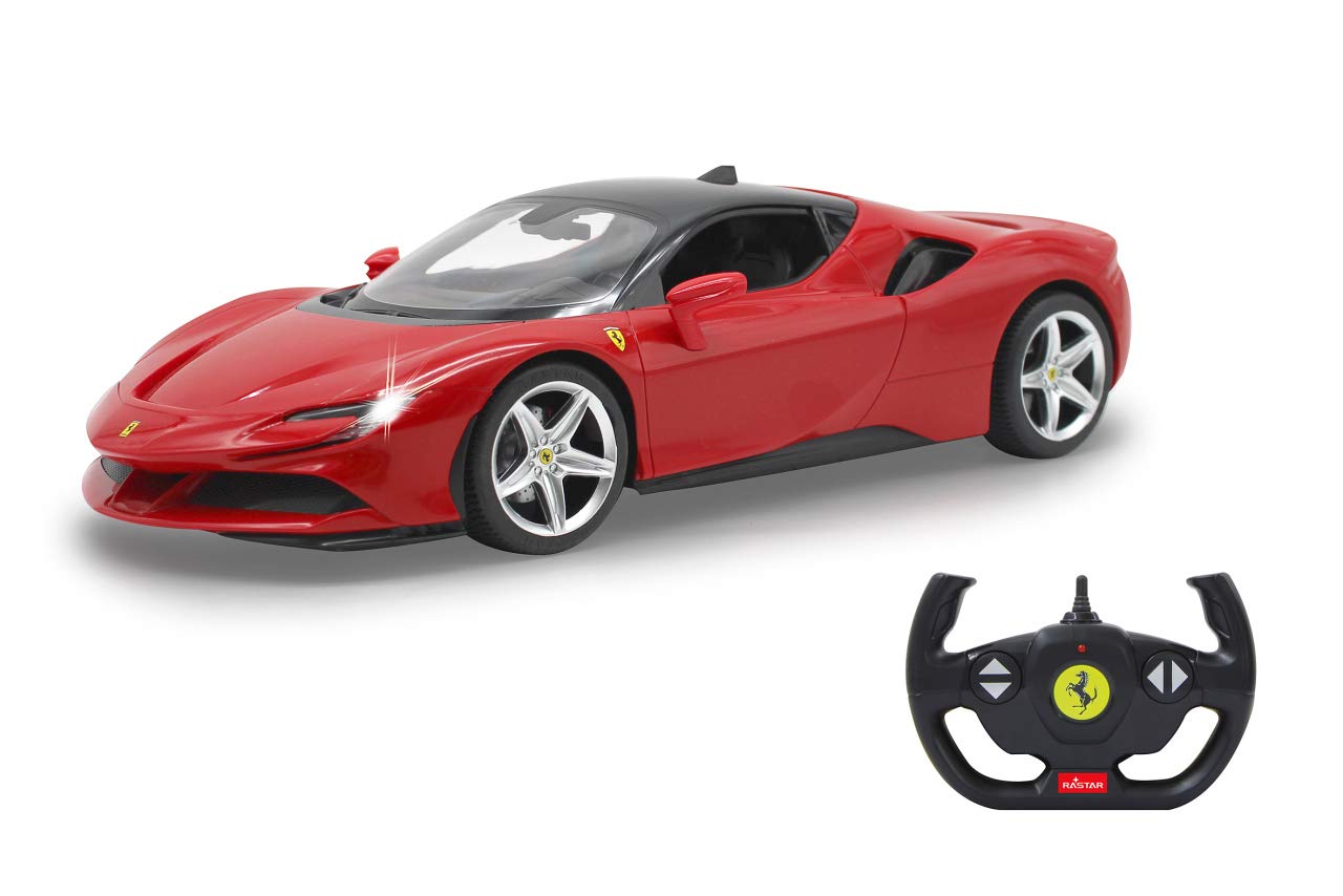 JAMARA 403122 - Ferrari SF90 Stradale 2.4 GHz 1:14 - officially licensed, up to 1 hour driving time, approx. 11 km/h, LED light, perfect details, detailed interior, workmanship, red