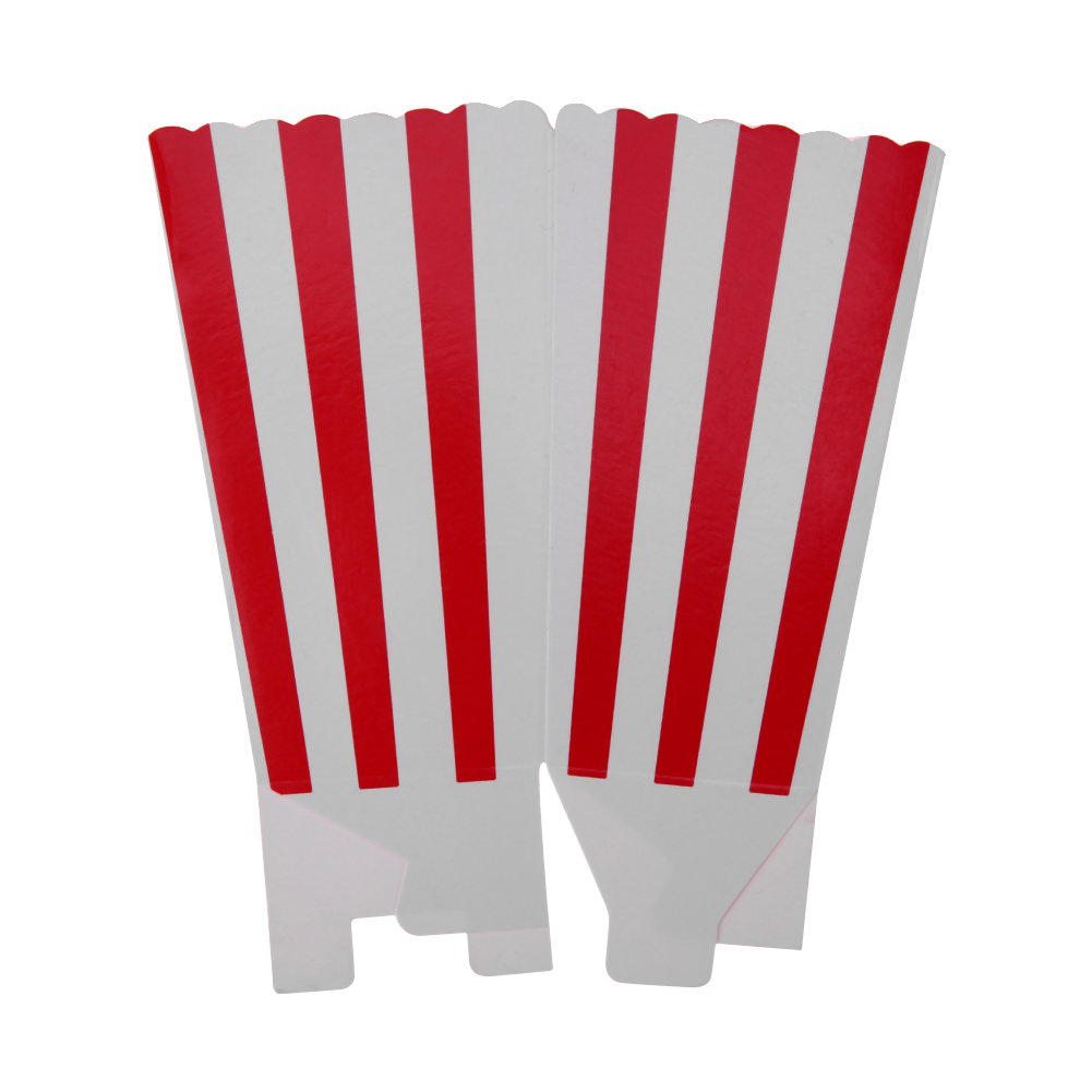 Popcorn Boxes, Classic Popcorn Containers Paper Bags Stripe Box White Red Striped for Party Favor, 24 PCS