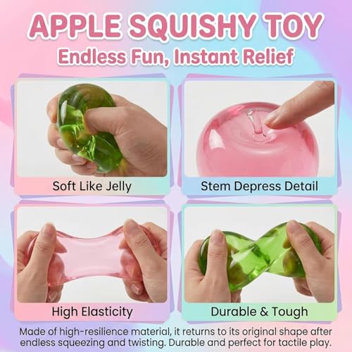 2026 New Apple Squishy, Slow Rising Stress Relief, Adult Apple Shaped Squeezes Balls, Soft Fruit Anxiety Relief Dough Decompression Gift (2pcs - Pink + Green)