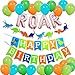 Dinosaur Birthday Decorations for Kids, Puchod Party Supplies Kit Colorful Felt Banner for Kids Rose Gold Foil Roar Banner Pack of 32 Latex Balloons