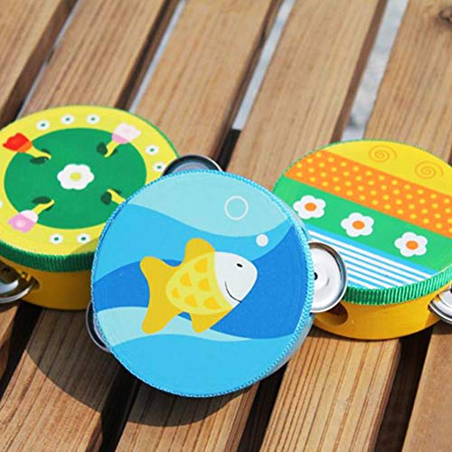 millet16zjh Cartoon Wooden Handheld Tambourine Jingle Percussion Musical Instrument Kids Toy - Random Style