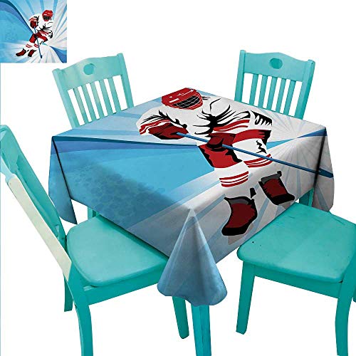 Hockey Square Polyester Tablecloth Hockey Player Makes a Strong Shot on Goal Rival Illustration Abstract Backdrop Washable Polyester - Great for Buffet Table, Parties, Holiday Dinner, Wedding & More