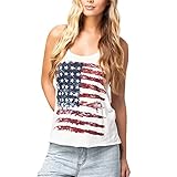 REINDEAR Fashion Women Patriotic American Flag Print Lace Camisole Tank Top US Seller