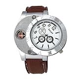 Binmer(TM)Men Windproof Casual Military Quartz Watch USB Cigarette Cigar Flameless Lighter Brown