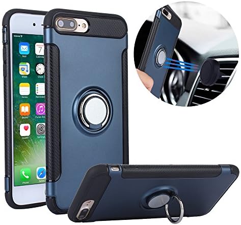 TechVibe iPhone 7 Plus Case, Slim Drop Protection Cover, Ring Grip Holder Stand, Back Magnetic Circle With Air Vent Magnetic Car Vent Mount For iPhone 7 Plus (5.5 inch) -Metallic Blue