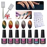 Gel Nail Polish Set 5pcs Magnetic Color Changing Nail Polish Top and Base Coat with 50 pcs Remover Soak Off UV LED Nail Art Kit by CLAVUZ