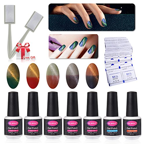 Gel Nail Polish Set 5pcs Magnetic Color Changing Nail Polish Top and Base Coat with 50 pcs Remover Soak Off UV LED Nail Art Kit by CLAVUZ Gel Nail Polish Set 5pcs Magnetic Color Changing Nail Polish Top and Base Coat with 50 pcs Remover Soak Off UV LED Nail Art Kit by CLAVUZ