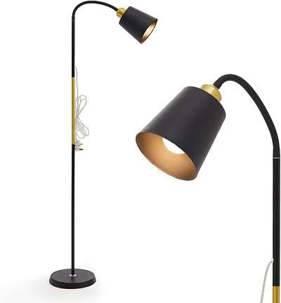 INMOZATA Floor Lamp Retro Arch Adjustable Head E27 Reading Lamp White Gold