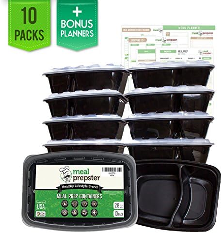 Meal Prepster 2-Compartment Meal Prep Containers - Reusable, Stackable, Plastic, Microwavable Dishwasher Safe - (28 Oz) (10)