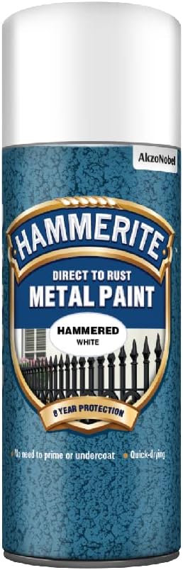 Hammerite Direct to Metal White Hammered Spray Paint 400ml 0.5m2 Coverage