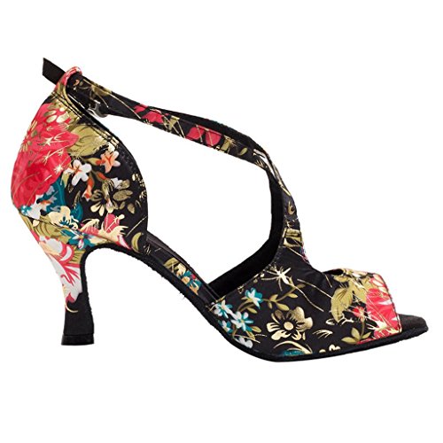 Women 3 Salsa Indoor Tango Ballroom inches Approximately Floral Satin