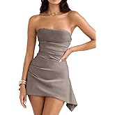 XXTAXN Women's Sexy Elegant Sleeveless Strapless A Line Ruched Cocktail Graduation Satin Mini Dress
