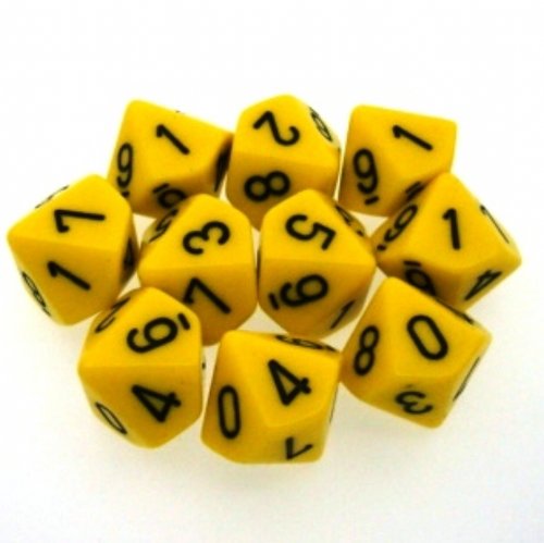 Chessex Dice Sets: Opaque Yellow with Black - Ten Sided Die d10 Set (10)
