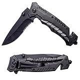Folding Knife, Assisted Opening Tactical Rescue Liner Lock Pocket Hunting Camping Serrated Knives With Clip, Self Defense Knife