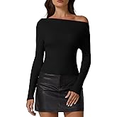 QINSEN Womens Asymmetrical Neck Sweater Slim Fit Long Sleeve Knit Pullover Top