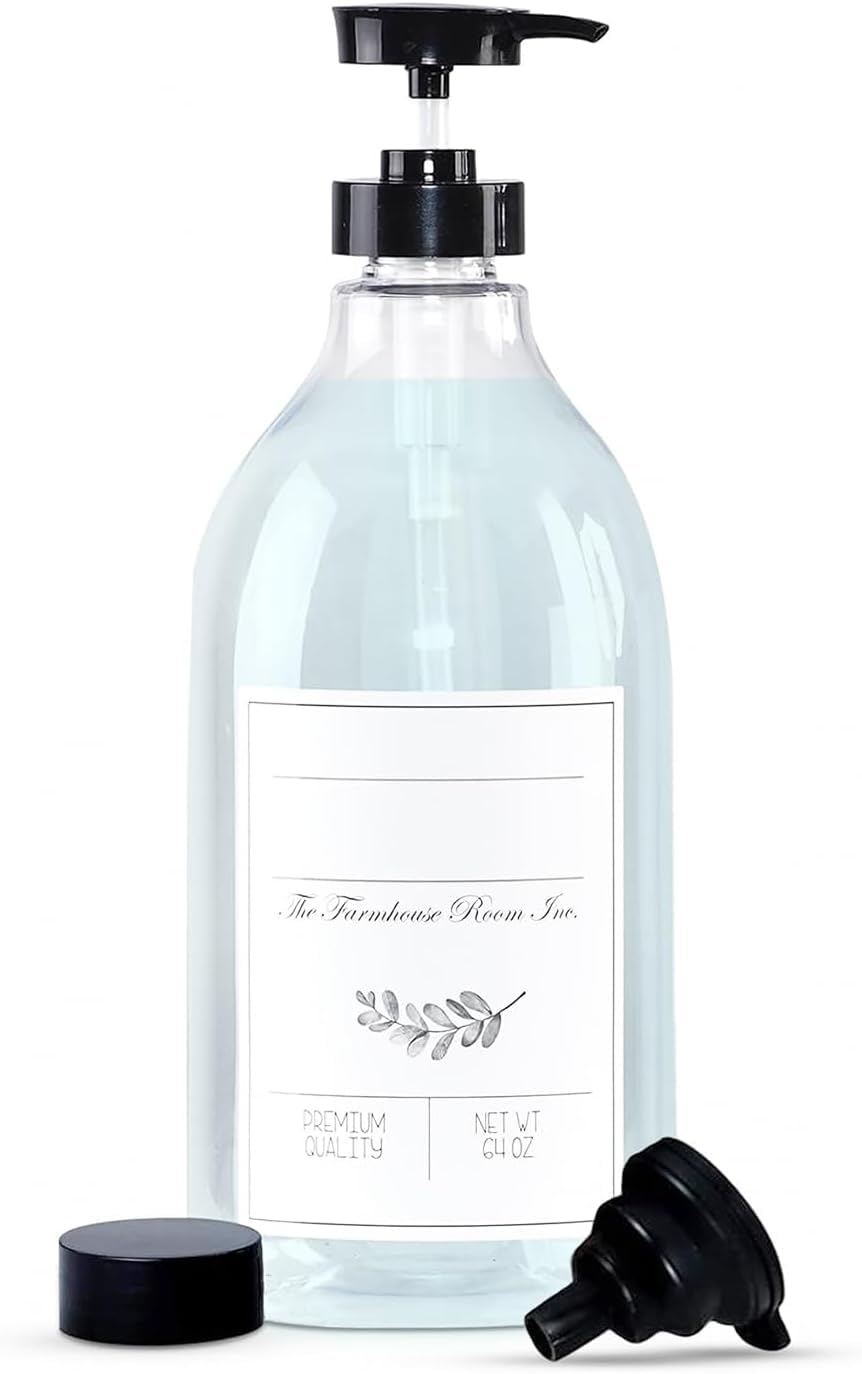 Photo 1 of The Farmhouse Room Inc. Soap Dispenser Bathroom - Pump Bottle Dispenser for Laundry Detergent Liquid - BPA Free & PET Plastic 1/2 Gallon Bottle with Waterproof Label for Household Products - 64oz