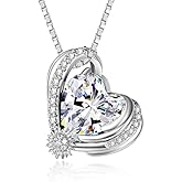 VANAODUC Heart Sunflower Necklaces for Women,Birthstone Pendant Wedding Anniversary Birthday Gifts for Her Mom Wife,18K White Gold/14K Gold Jewelry with Birthstone Pendant Necklace