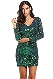 Meaneor Women's Sequin V-Neck Long Sleeve Bodycon Sheath Dress, Small, Green