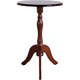 HLR Round Small End Table, Wooden Pedestal Side Tables for Small Spaces | Vintage Accent Nightstand, Coffee Drink Table with Turned Leg for Living Room, Bedroom, Entryway, Hallyway