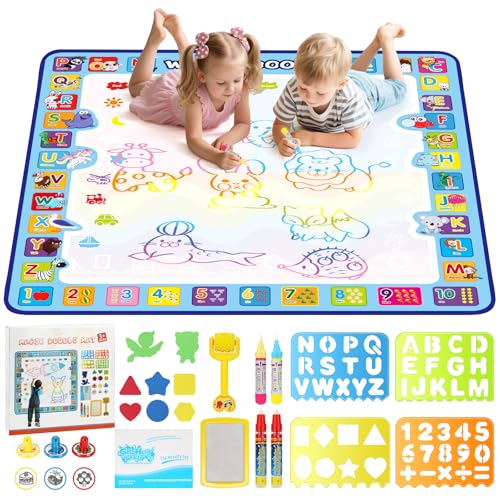 Tobeape® 100 X 100 cm Extra Large Aqua Magic Doodle Mat, Colorful Educational Water Drawing Doodling Mat Coloring Mat for Kids Toddlers Boys Girls Age of 3 4 5 6 7 8