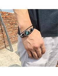 Dcfywl731 Fashion 12 Twelve Constellations Hand Woven Leather Bracelet and Moon Pendant Necklace Zodiac Sign Jewelry Set