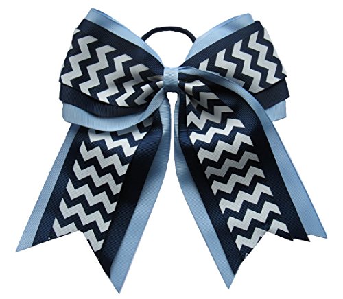 New "LIGHT BLUE NAVY CHEVRON" Cheer Hair Bow Pony Tail 3 Inch Ribbon Girls Cheerleading Practice Football Games School Uniform Hairbow Competition
