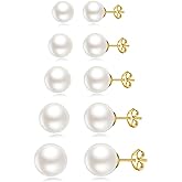 JINERA 5 Pairs Stud Earrings for Women 14K Plated Gold/Silver Pearl Ball Small Stud Earrings Set Cartilage Piercing Hypoallergenic Lightweight Flatback Earrings Jewelry Gifts for Women