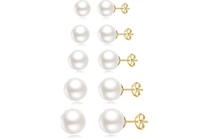 JINEAR JINERA 5 Pairs Stud Earrings for Women 14K Plated Gold/Silver Pearl Ball Small Stud Earrings Set Cartilage Piercing Hypoallergenic Lightweight Flatback Earrings Jewelry Gifts for Women